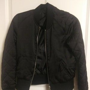 Black Satin Quilted Bomber Jacket